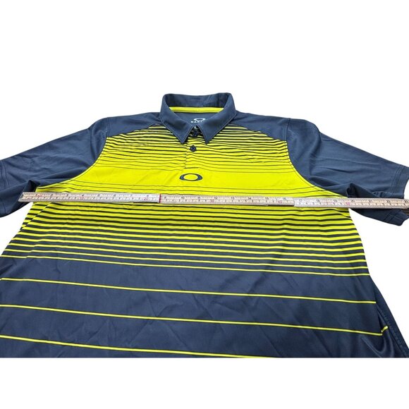 Oakley Mens Hydrolix Polo Shirt S Yellow & Navy Striped Regular Fit Short Sleeve - Picture 5 of 10